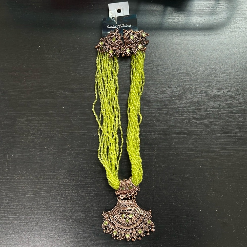 Light Green Necklace & Earrings Set Indian Jewelry Wedding